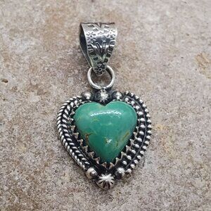Southwest Sterling Silver Aqua Green Kingman Turquoise Heart Shaped Pendant
